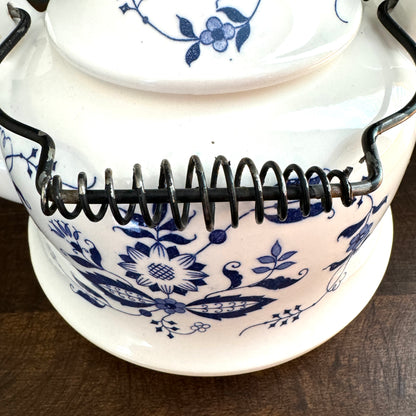 Vintage Blue Onion Pattern Tea Set with Wire Spring Handle